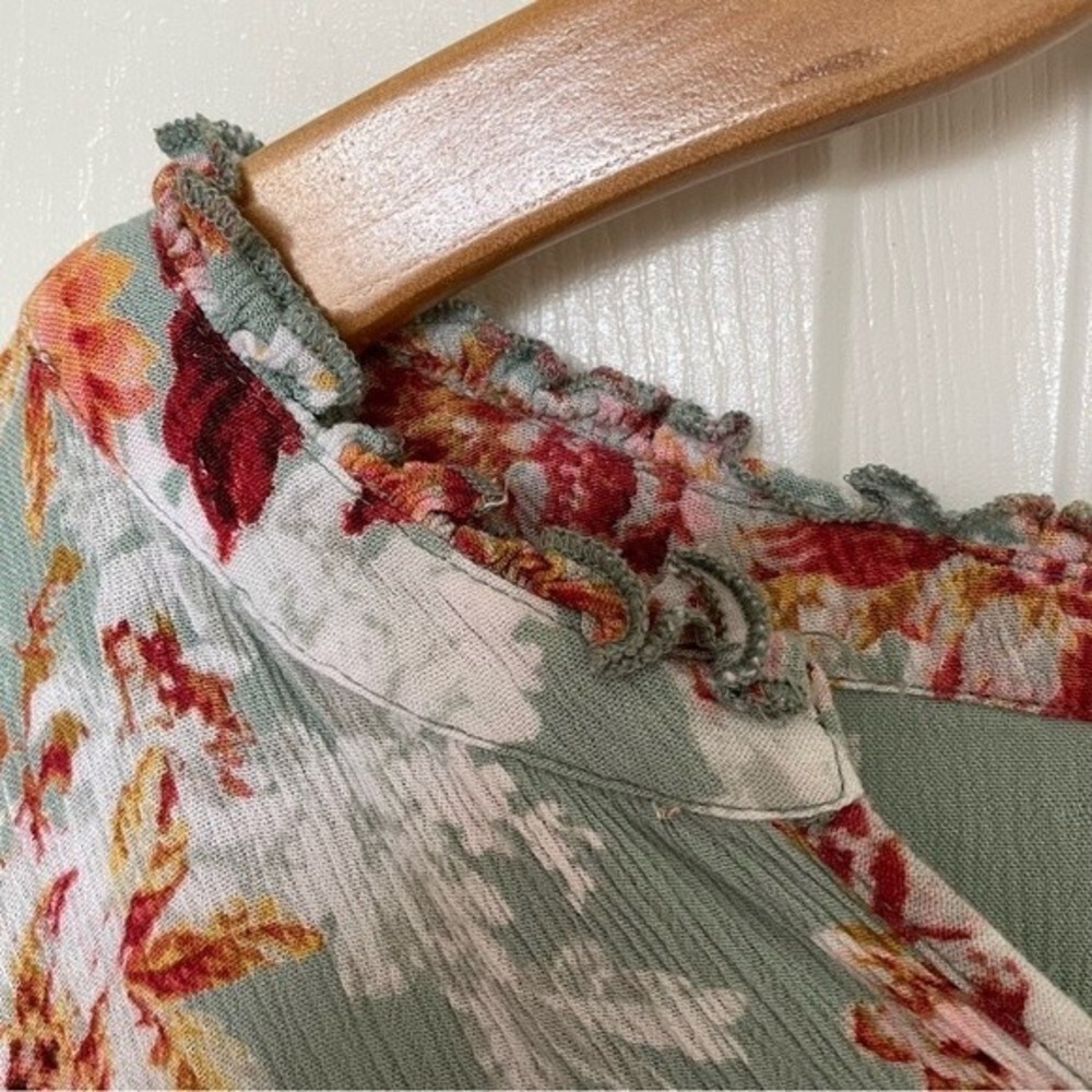 Style & Co - V-neck Ruffle Top Green & Rust Floral Print, XL - Picture 7 of 11